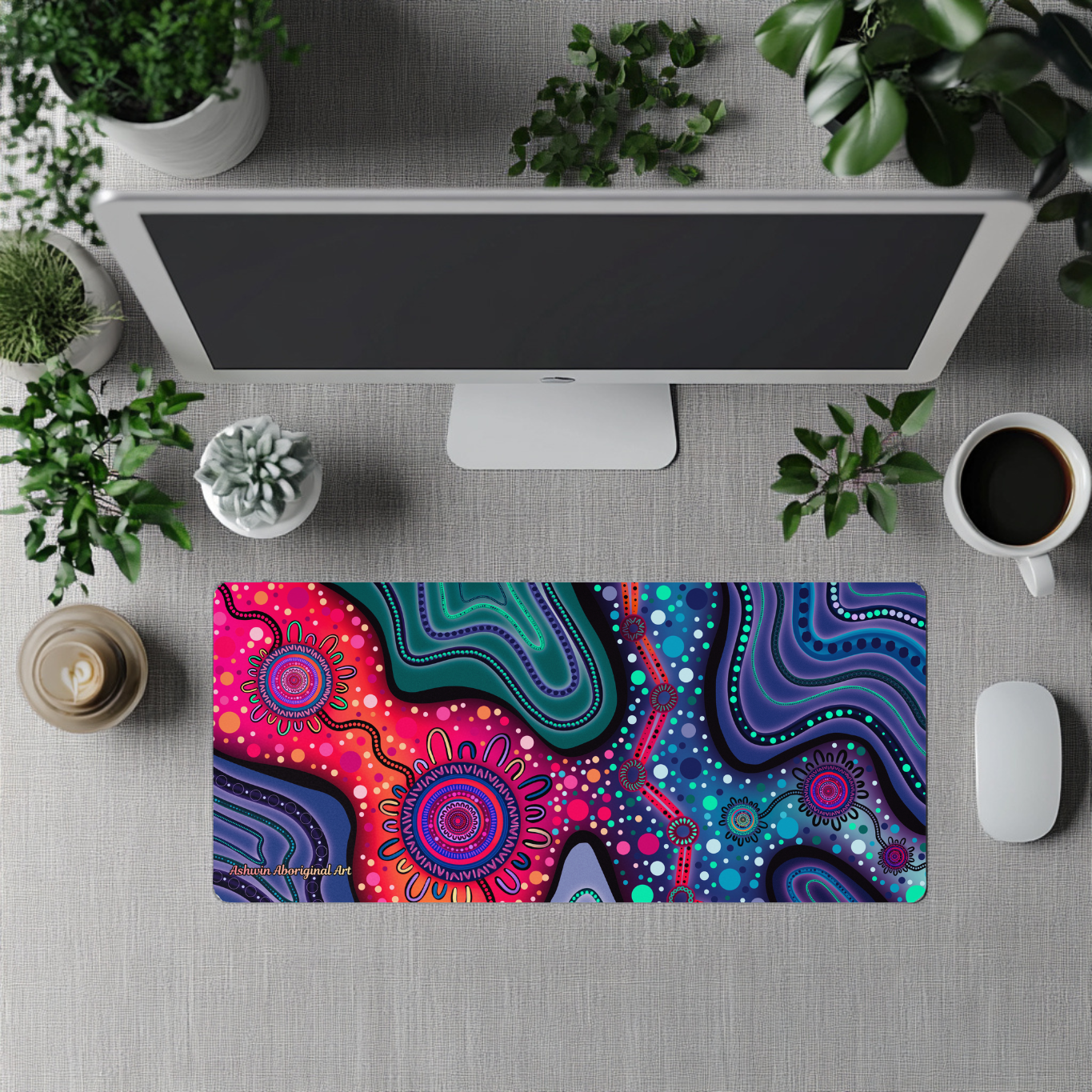 Pathways - Dusk - Aboriginal Art Desk Mat