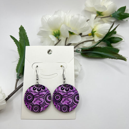 Wet Seasons - Pink - Wooden Aboriginal Art Earrings
