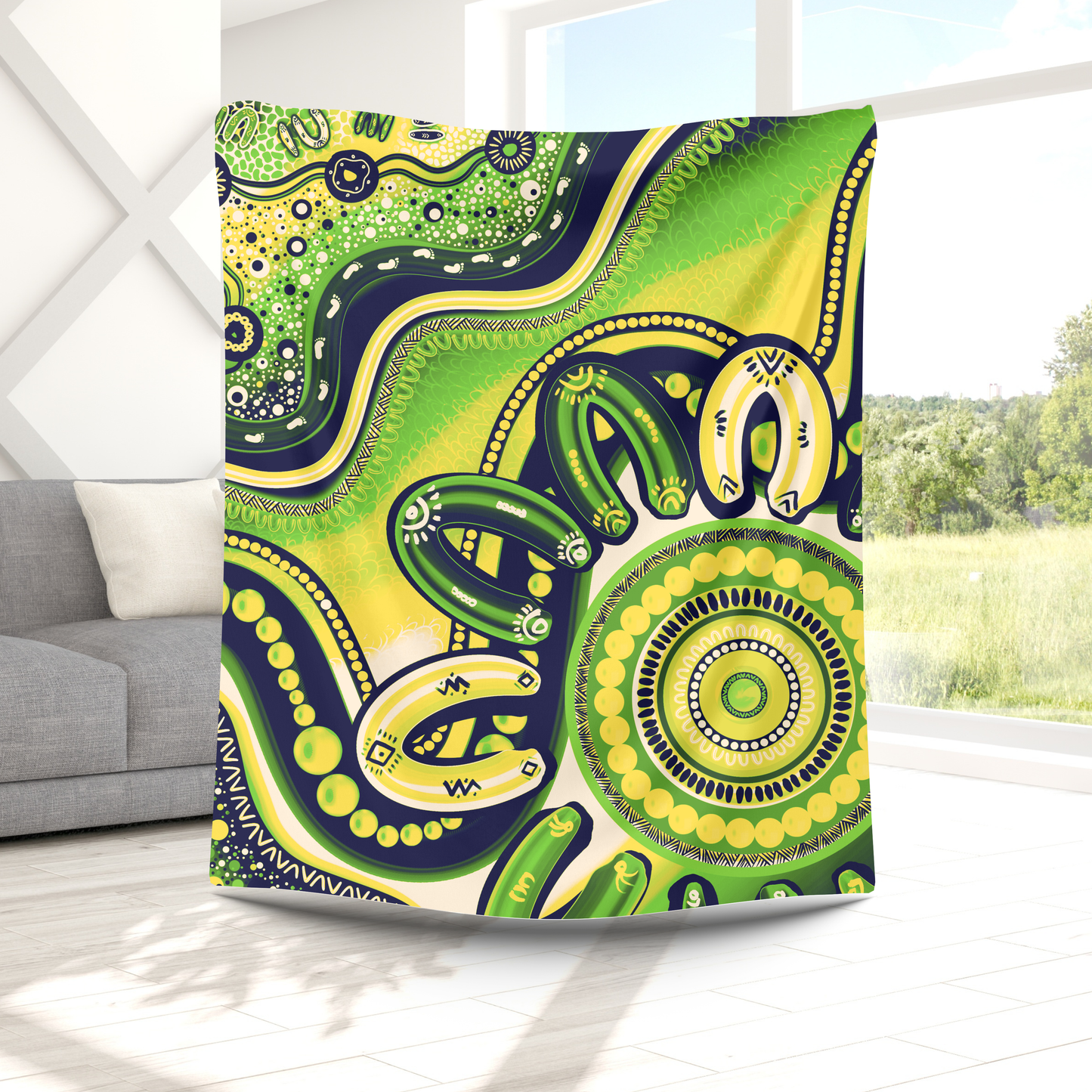 Belonging - Green - Aboriginal Art Throw Blanket