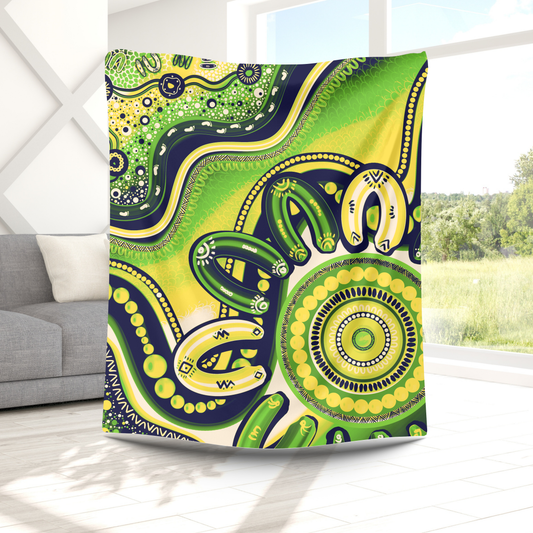Belonging - Green - Aboriginal Art Throw Blanket