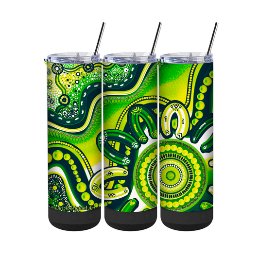 Belonging - Green - 20oz Aboriginal Art Bluetooth Speaker Tumbler