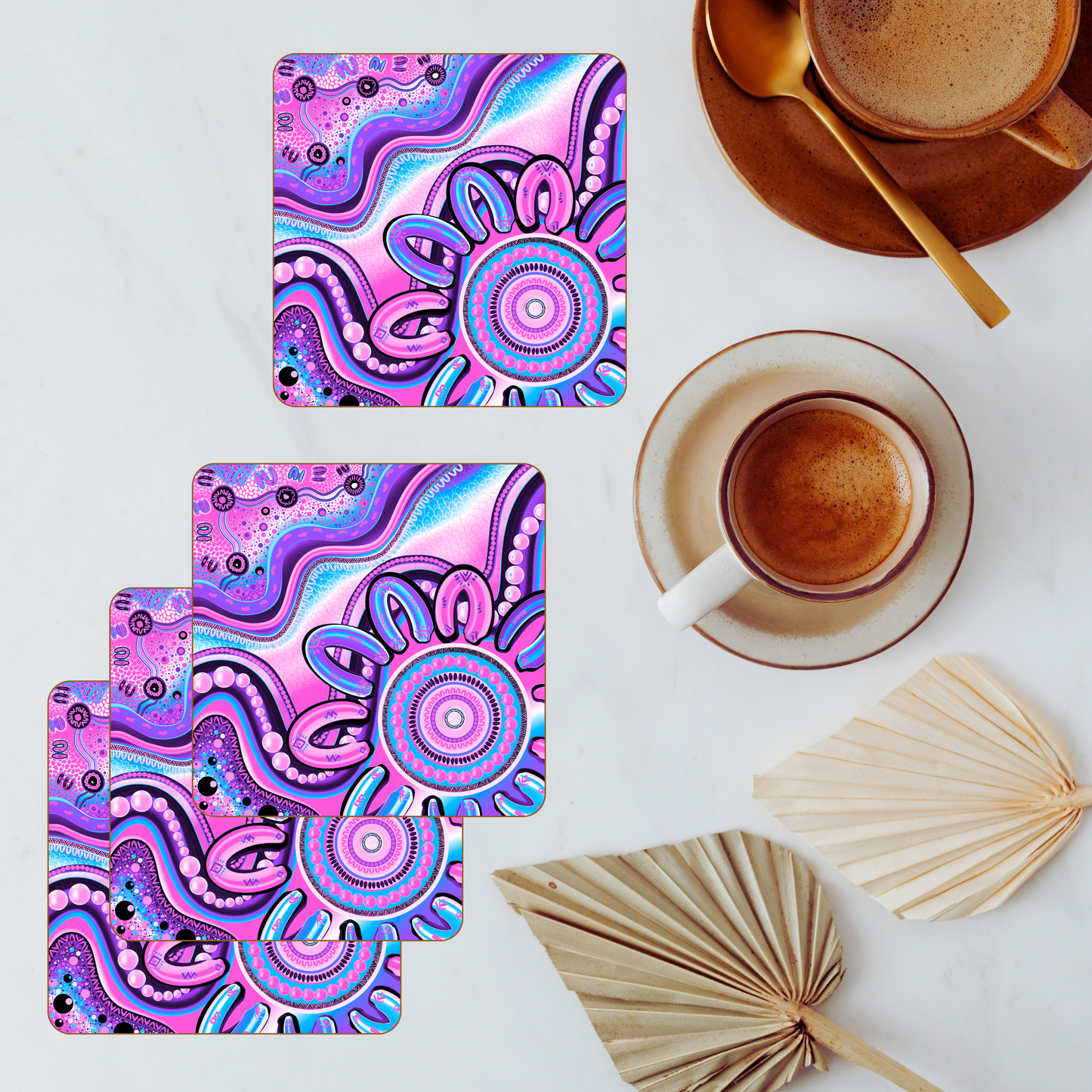 Belonging - Pastel - Aboriginal Art Coasters