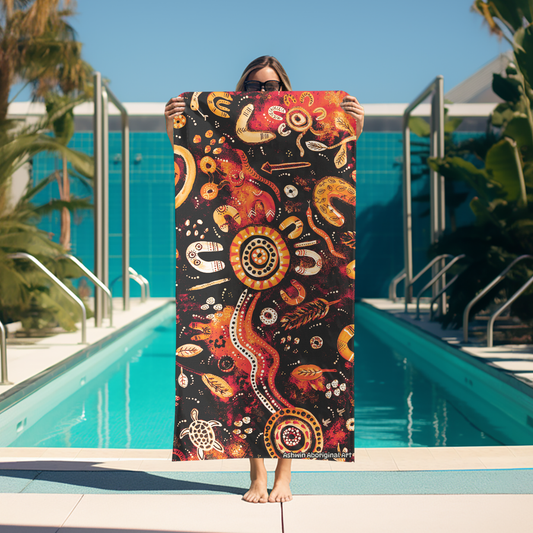Country - Fire - Aboriginal Art Beach Towel