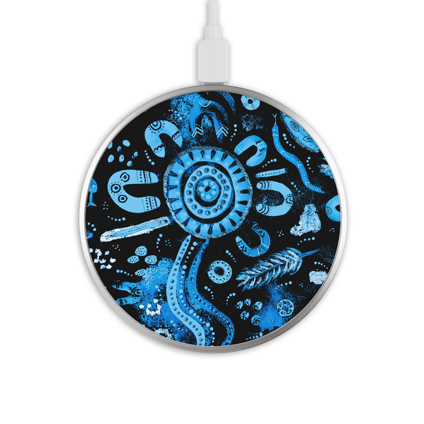 Country - Blue & Black - Wireless Phone Charger - Aboriginal Art