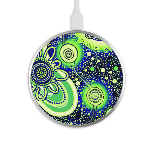 Dreaming - Blue/Green - Wireless Phone Charger - Aboriginal Art