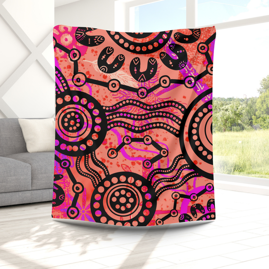 Wet Seasons - Sunrise - Aboriginal Art Throw Blanket