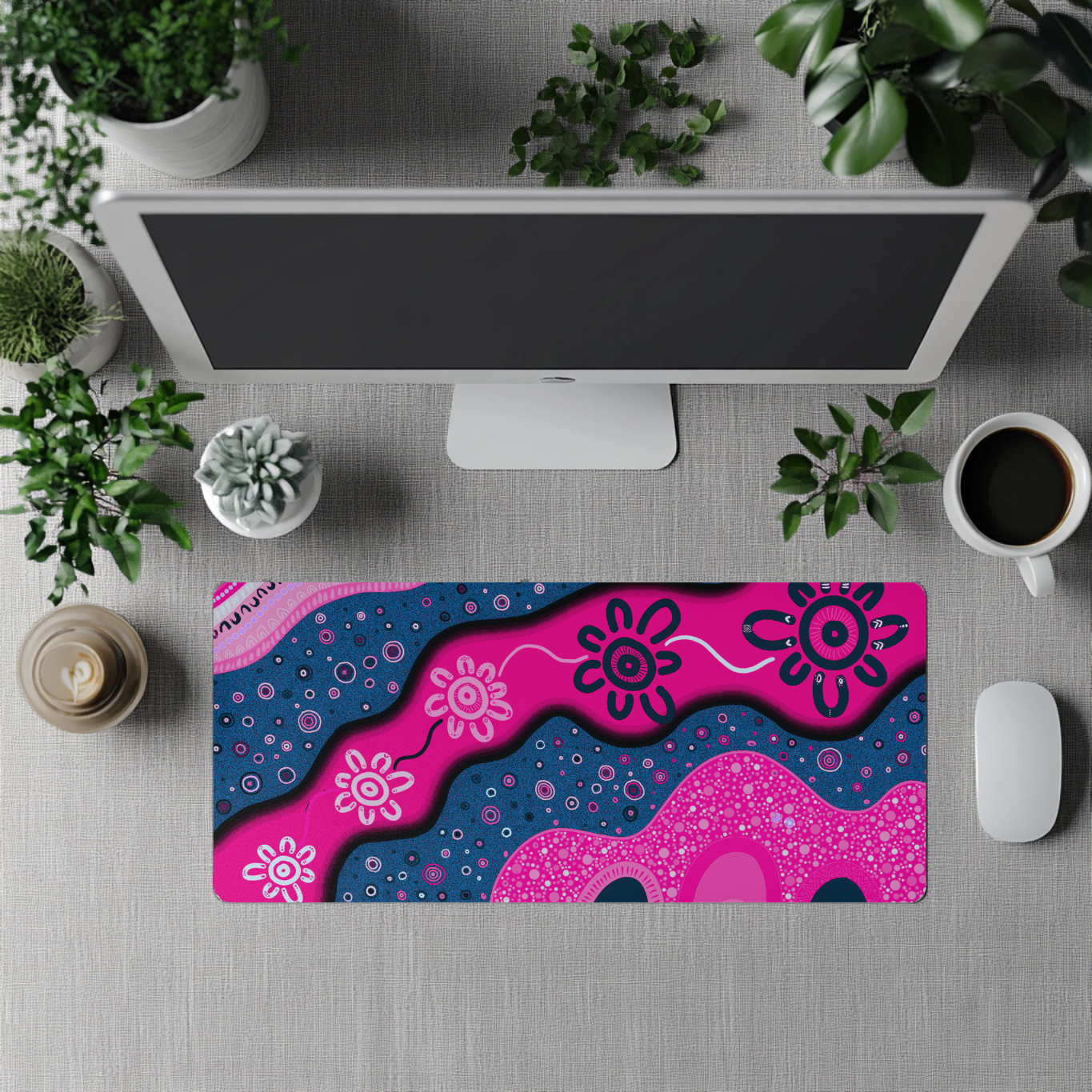 Ancestral Pathways - Winter - Aboriginal Art Desk Mat