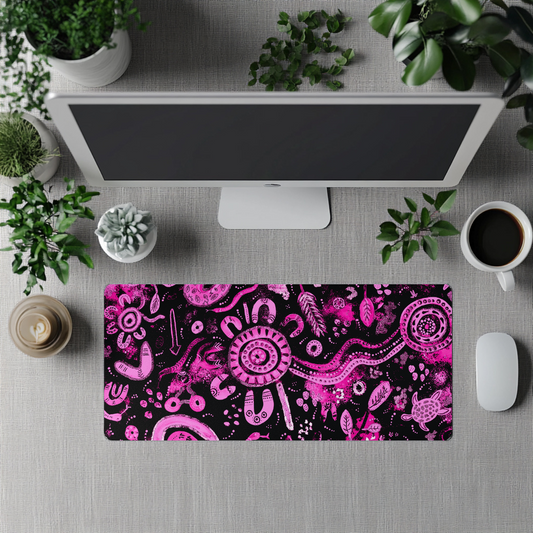 Country - Pink & Black - Aboriginal Art Desk Mat