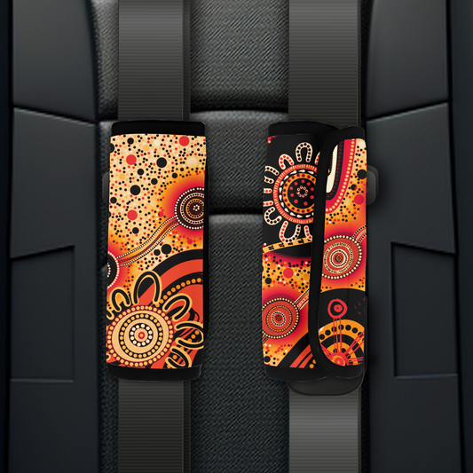 Dreaming - Orange - Aboriginal Art Seatbelt Covers - 1 cover