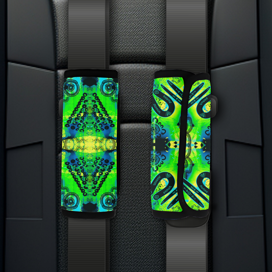 Warrior - Green - Aboriginal Art Seatbelt Covers - 1 cover