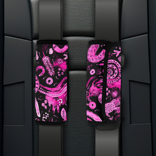 Country - Pink and Black - Aboriginal Art Seatbelt Covers - 1 cover