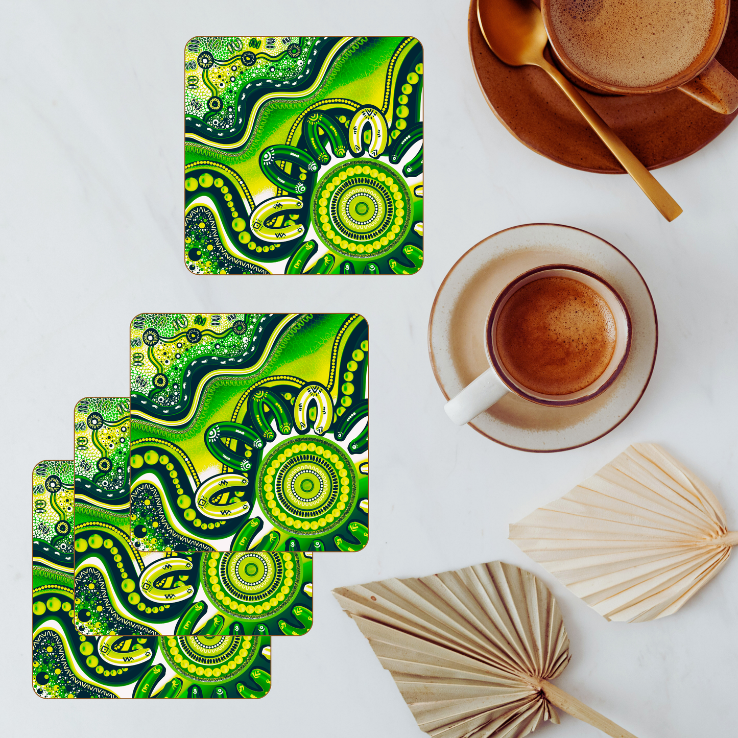Belonging - Green - Aboriginal Art Coasters