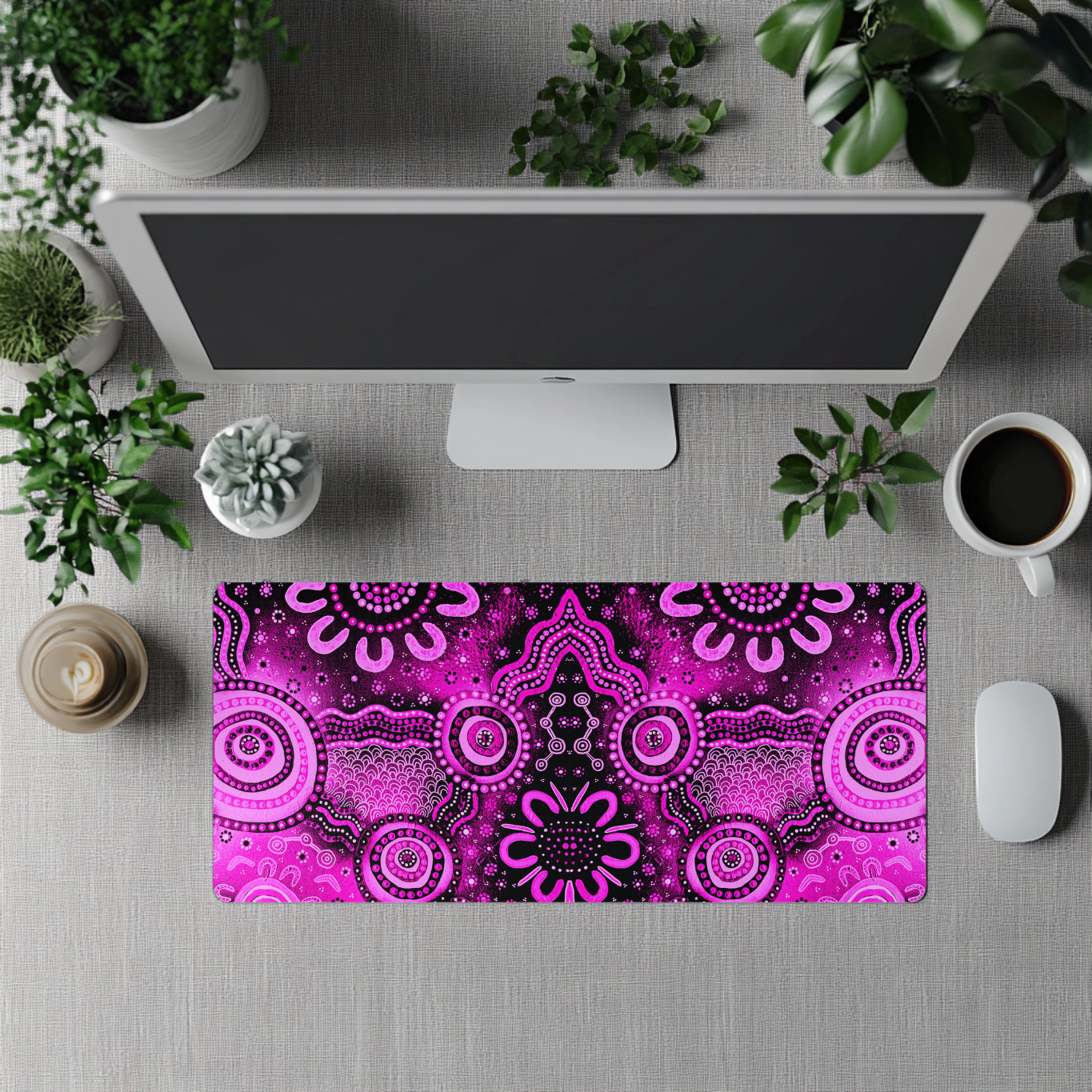 Wet Seasons - Pink & Black - Aboriginal Art Desk Mat