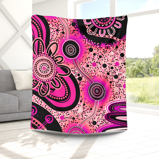 Dreaming - Pink - Aboriginal Art Throw Blanket