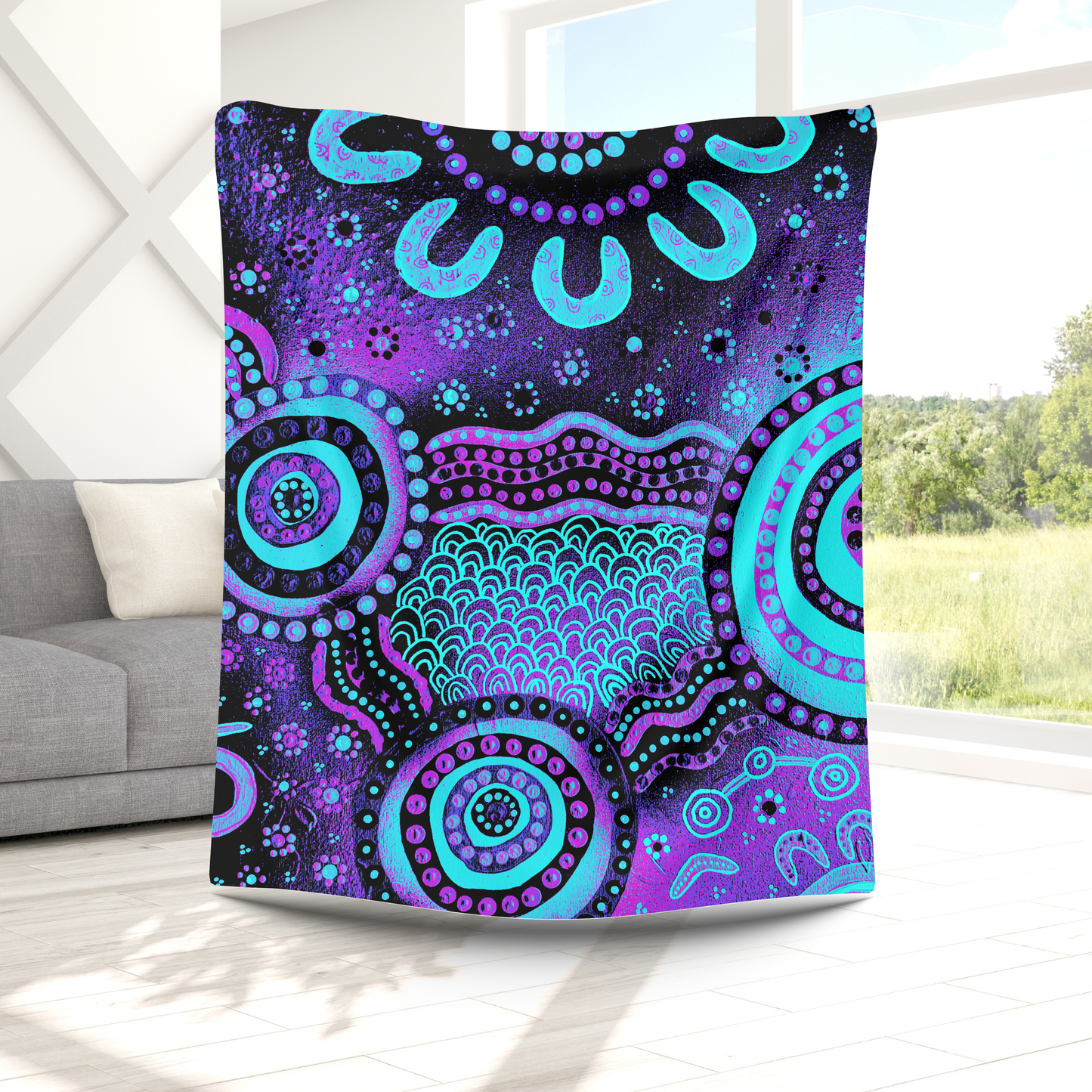 Wet Seasons - Dusk - Aboriginal Art Throw Blanket