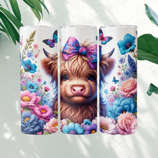 Floral Highland Cow - 20oz Tumbler