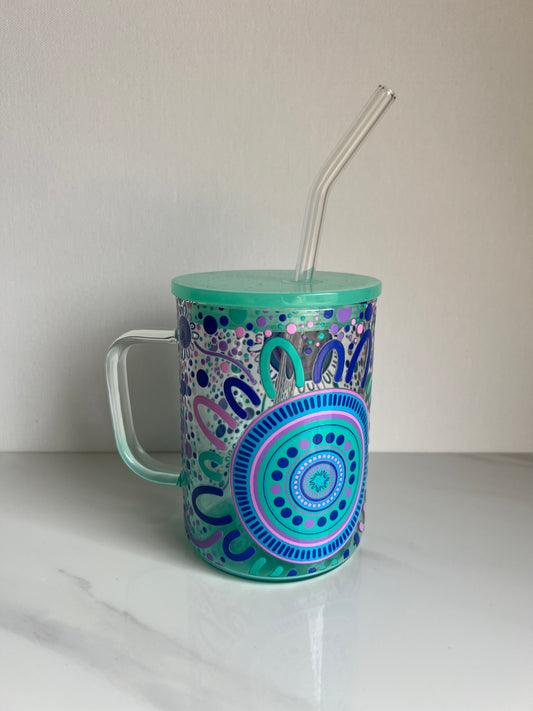 Sisterhood -  Green Ombre Glass Mug - 17oz Glass Libbey Cup