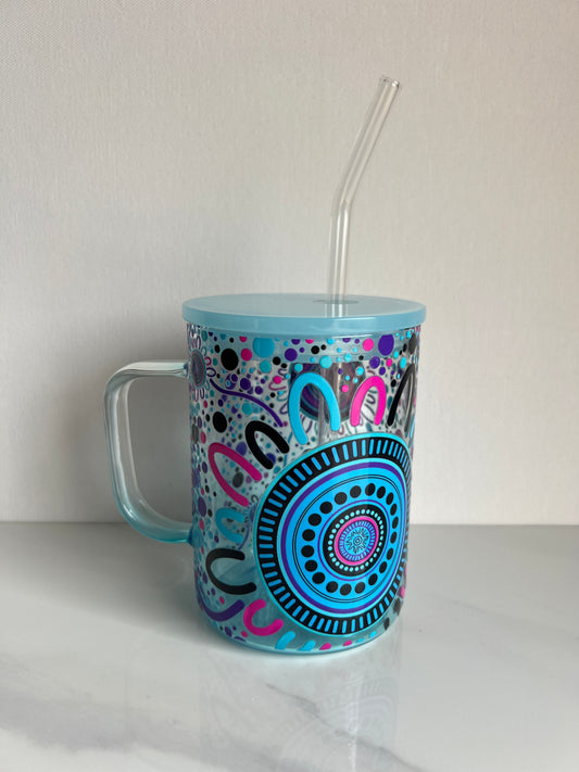 Sisterhood -  Blue Ombre Glass Mug - 17oz Glass Libbey Cup