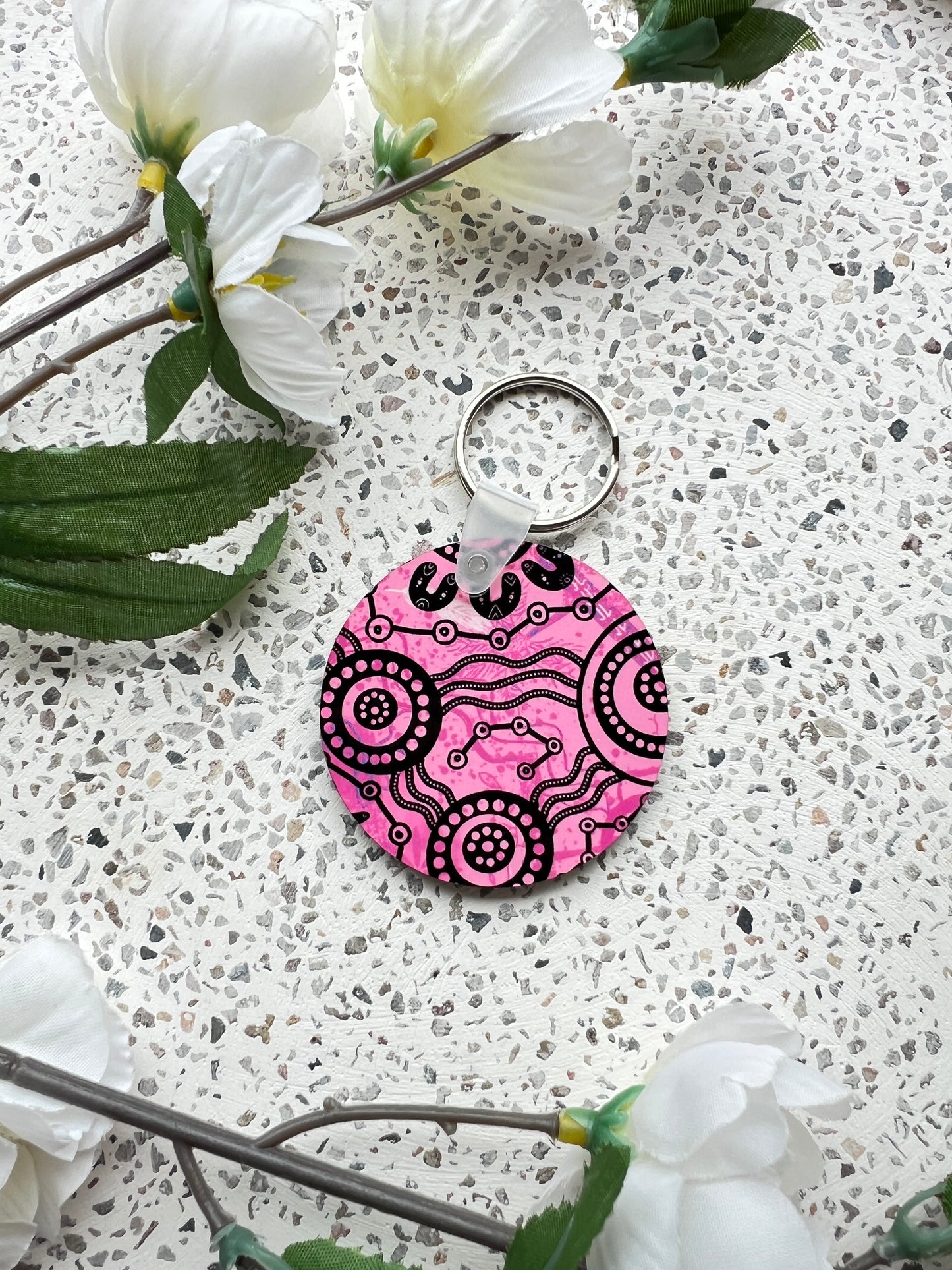 Wet Seasons - Pink - Aboriginal Art Keychain