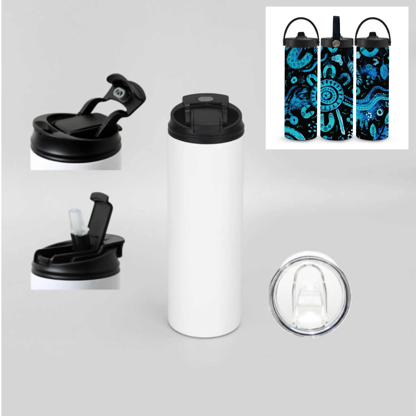 Country - Blue/Black - Aboriginal Art - 20oz Water Bottle