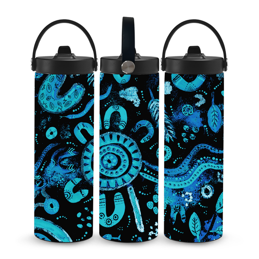 Country - Blue/Black - Aboriginal Art - 20oz Water Bottle